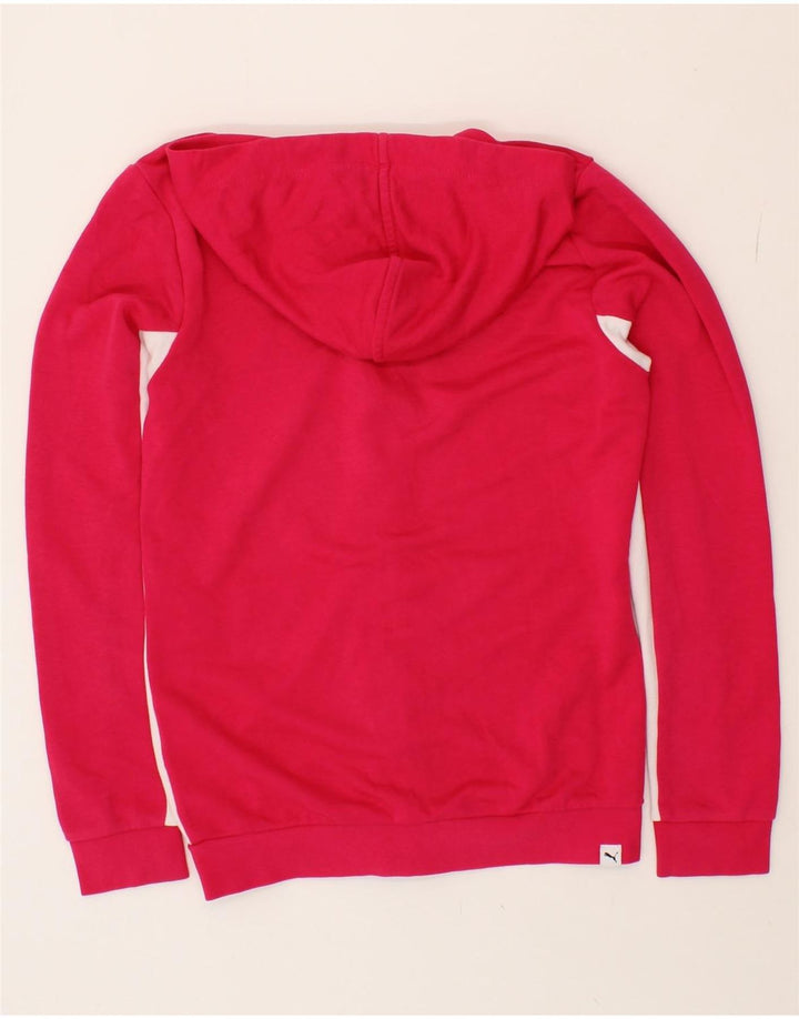 PUMA Girls Zip Hoodie Sweater 13-14 Years Pink Colourblock Cotton Vintage Puma and Second-Hand Puma from Messina Hembry 