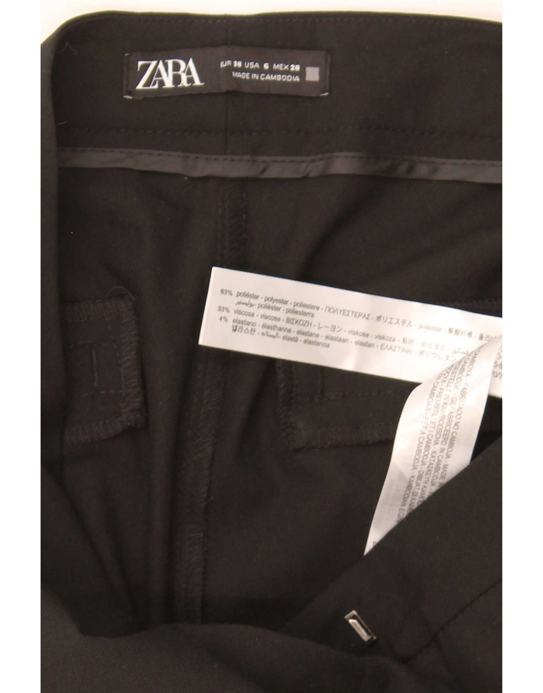 Calça Chino Slim Feminina Zara EU 38 Pequeno W28 L26 Poliéster Preto