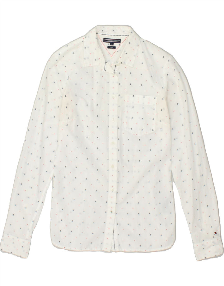 TOMMY HILFIGER Womens Fitted Shirt US 2 XS White Spotted Cotton | Vintage Tommy Hilfiger | Thrift | Second-Hand Tommy Hilfiger | Used Clothing | Messina Hembry 