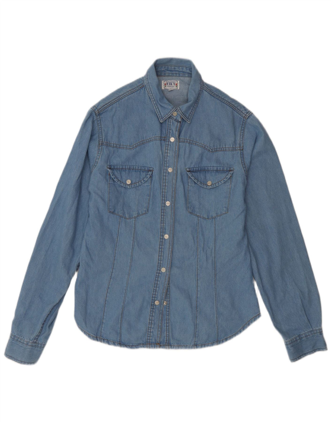 Camisa jeans feminina vintage Reino Unido 14 grande azul