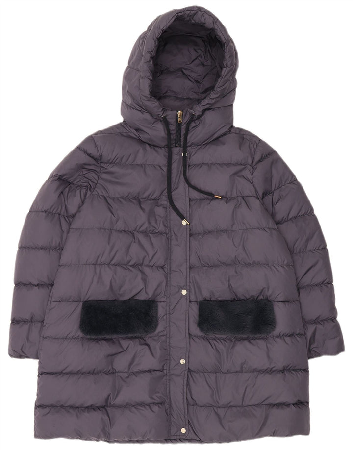 Casaco acolchoado com capuz grande Herno feminino IT 48 XL cinza poliamida