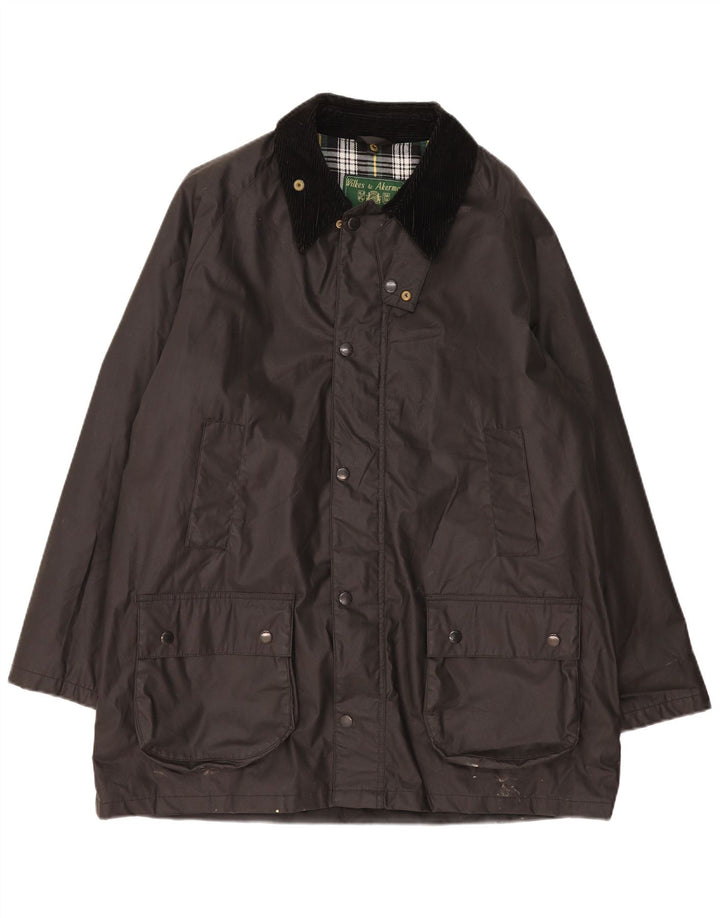 Jaqueta masculina de algodão encerado Wikes & Akerman Reino Unido 42 XL poliéster preto
