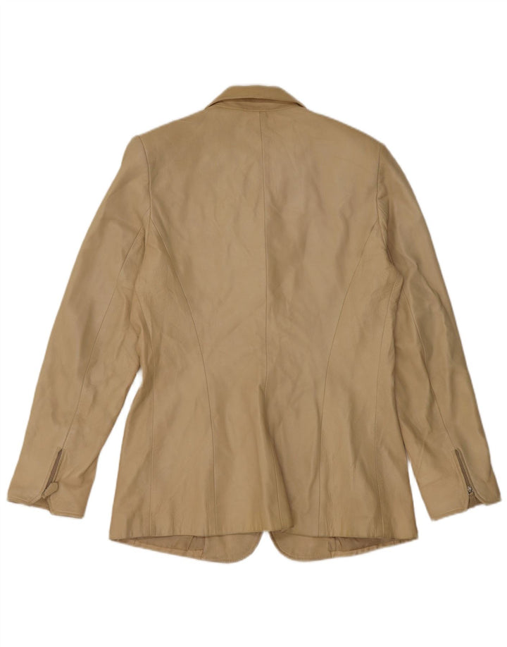 Jaqueta blazer feminina vintage de couro com 3 botões IT 44 couro bege médio