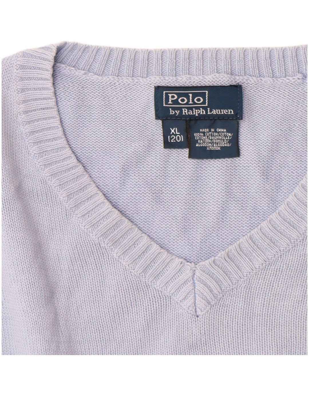 Suéter masculino POLO RALPH LAUREN com decote em V 13-14 anos XL algodão azul