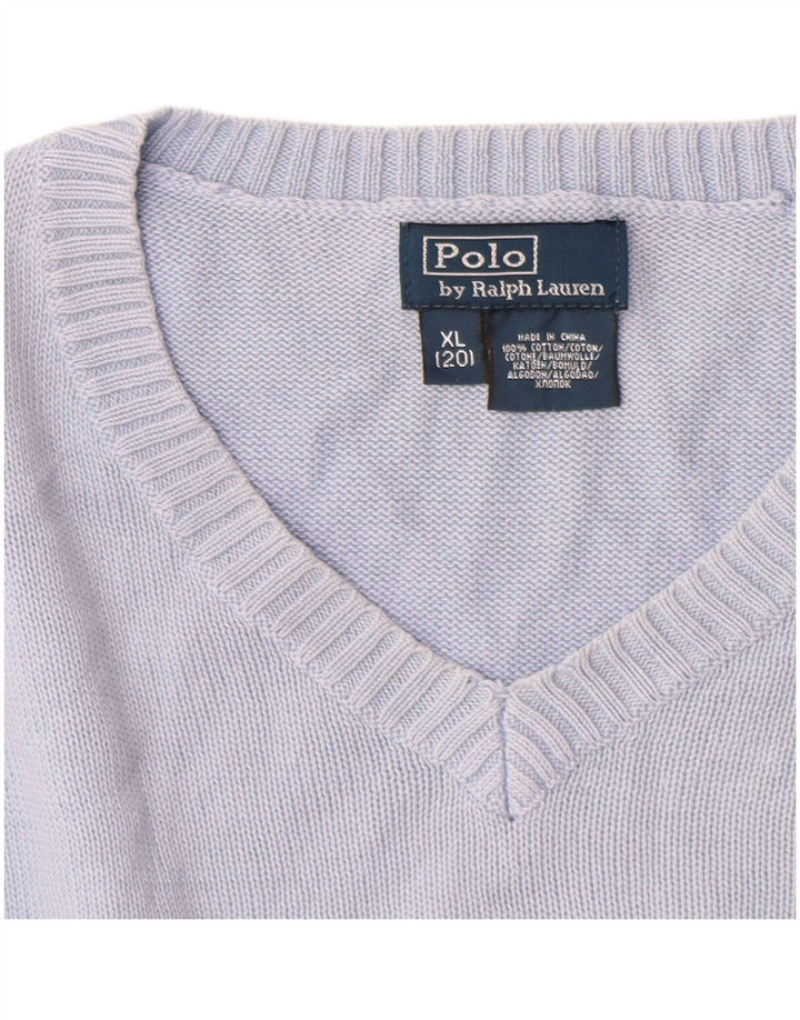 Suéter masculino POLO RALPH LAUREN com decote em V 13-14 anos XL algodão azul