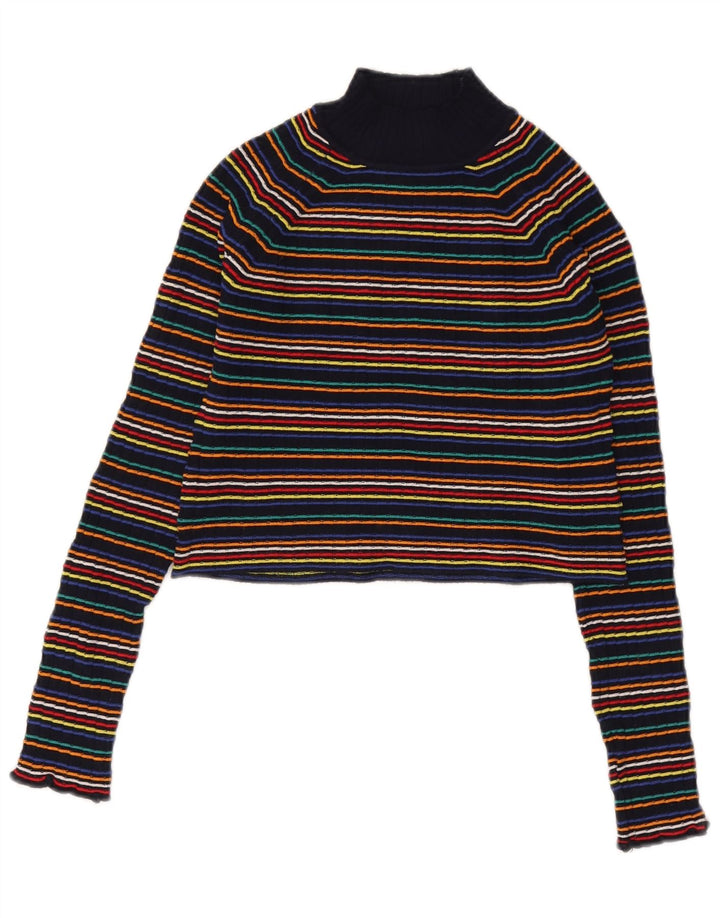 Suéter feminino Zara com gola tartaruga UK 12 listrado médio multicolorido
