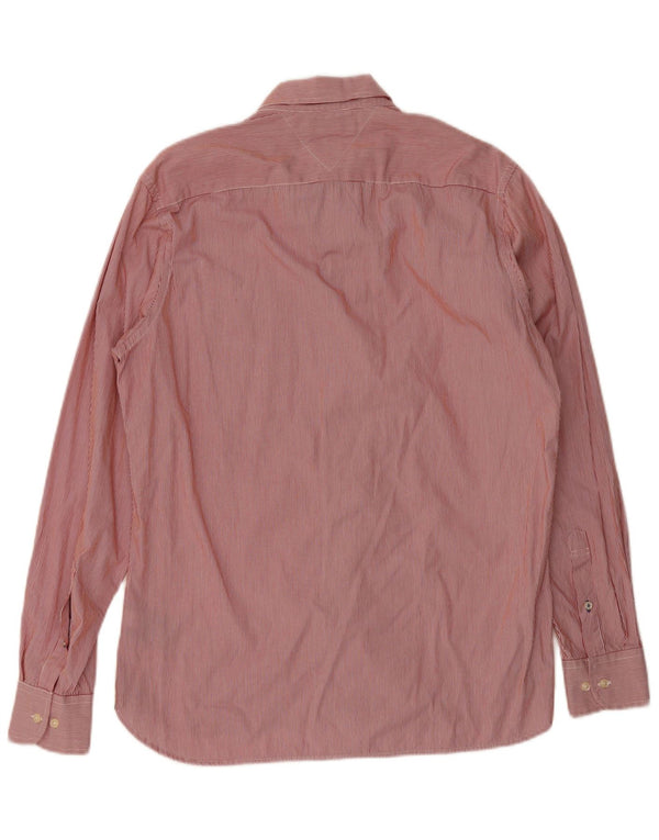 Camisa masculina Tommy Hilfiger Custom Fit de algodão listrado vermelho médio
