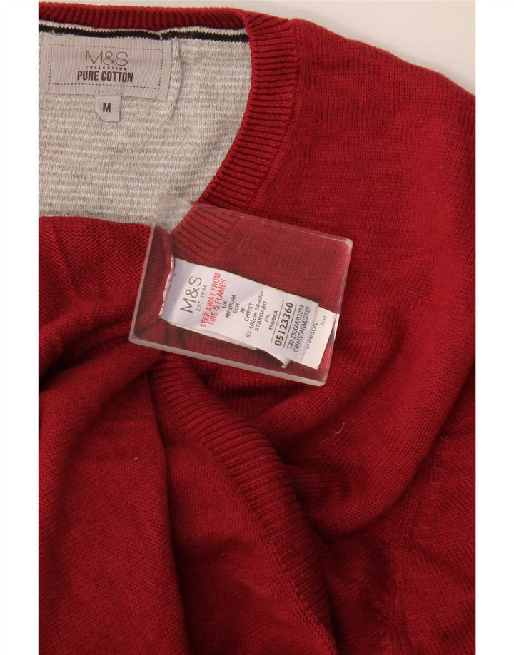 Suéter masculino Marks & Spencer com decote em V, algodão vermelho médio