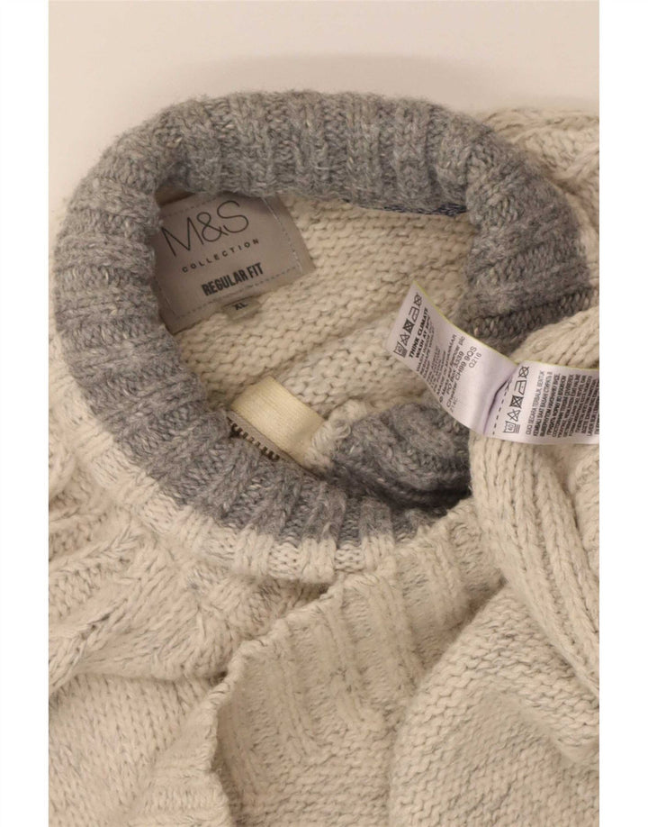 Suéter masculino Marks & Spencer de ajuste regular com zíper e gola XL branco manchado