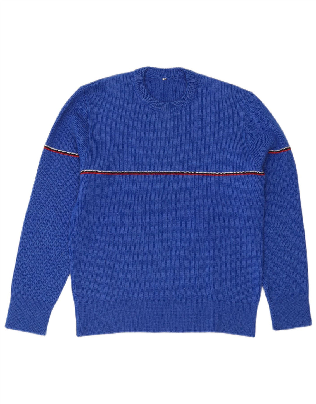 Suéter vintage masculino com gola redonda, lã listrada azul pequena