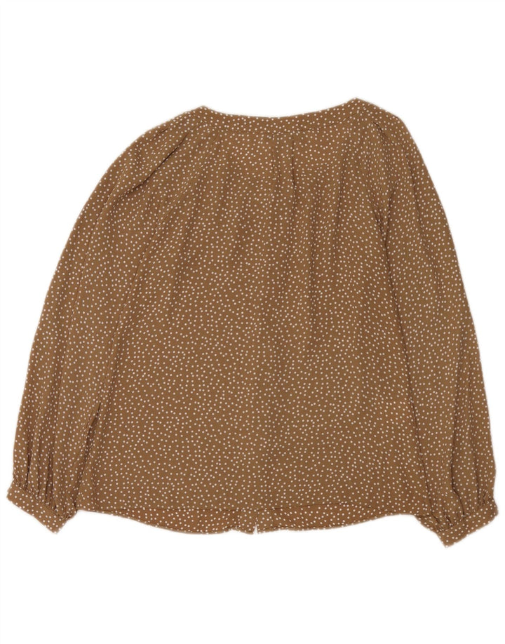 Blusa feminina Laura Ashley Reino Unido 12 poliéster manchado marrom médio