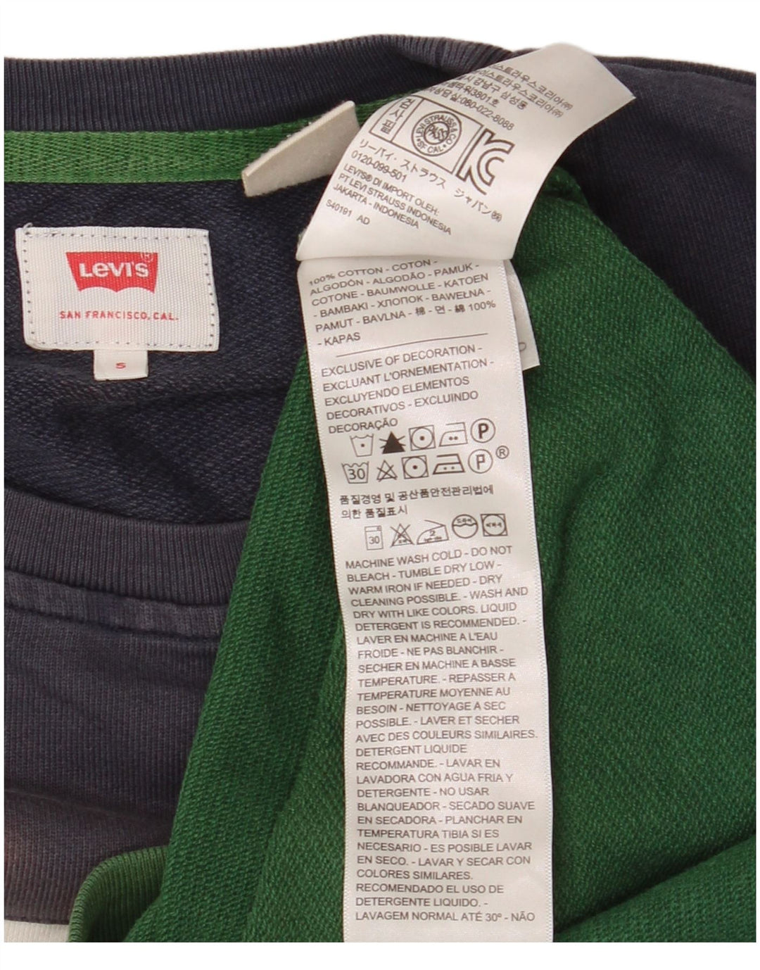 Moletom gráfico masculino Levi's Jumper pequeno verde colorblock algodão