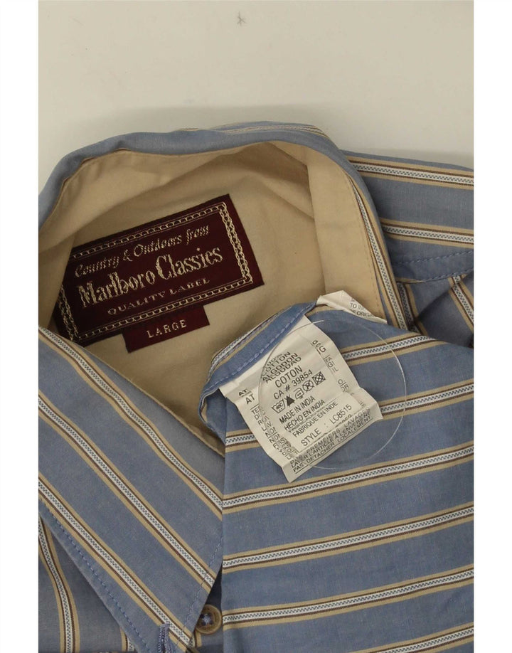 Camisa masculina Marlboro Classics grande algodão listrado azul