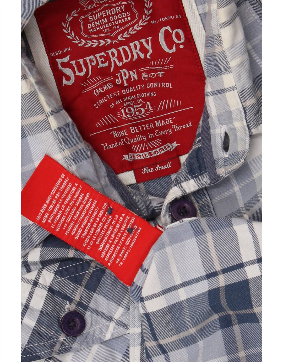Camisa gráfica masculina Superdry pequena algodão xadrez azul
