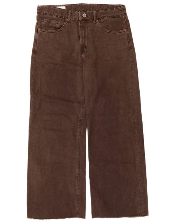 Calça jeans feminina Zara com perna larga EU 36 XS W26 L26 algodão marrom
