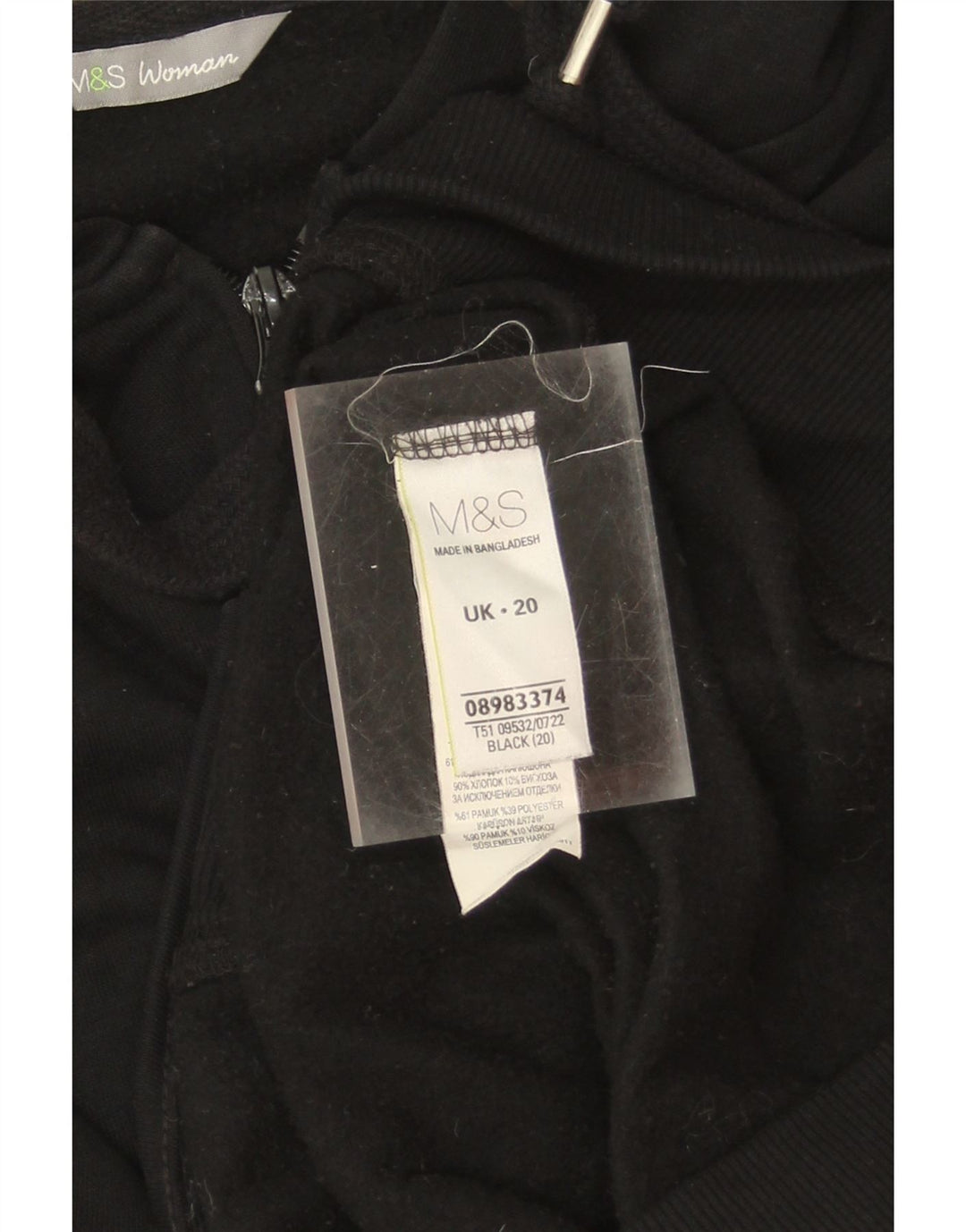 MARKS & SPENCER Womens Graphic Zip Hoodie Sweater UK 20 2XL Black Cotton Vintage Marks & Spencer and Second-Hand Marks & Spencer from Messina Hembry 
