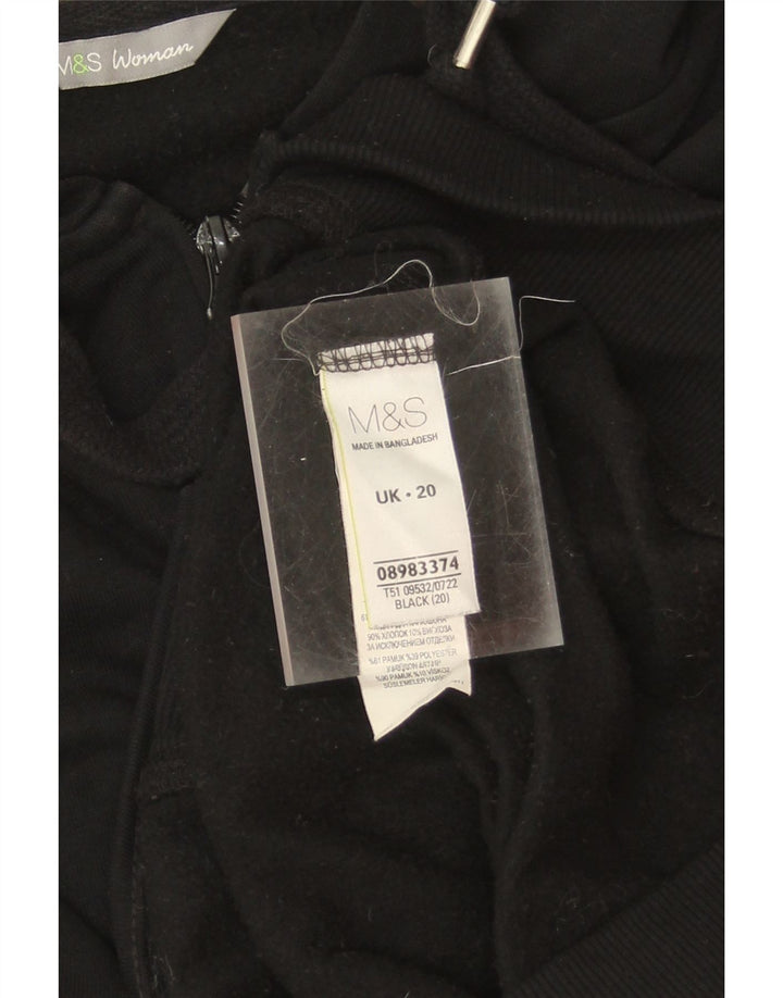MARKS & SPENCER Womens Graphic Zip Hoodie Sweater UK 20 2XL Black Cotton Vintage Marks & Spencer and Second-Hand Marks & Spencer from Messina Hembry 