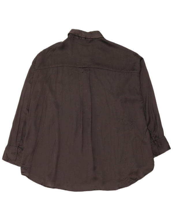 Zara Blusa feminina oversized UK 10 pequena preta poliéster