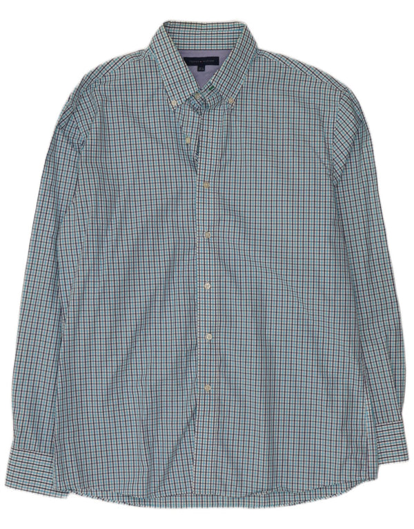 Camisa masculina Tommy Hilfiger tamanho 16 1/2 grande algodão xadrez azul