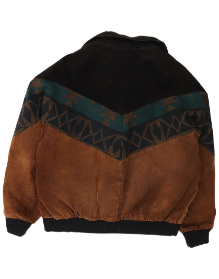 Jaqueta masculina de camurça VINTAGE UK 42 XL marrom couro colorblock