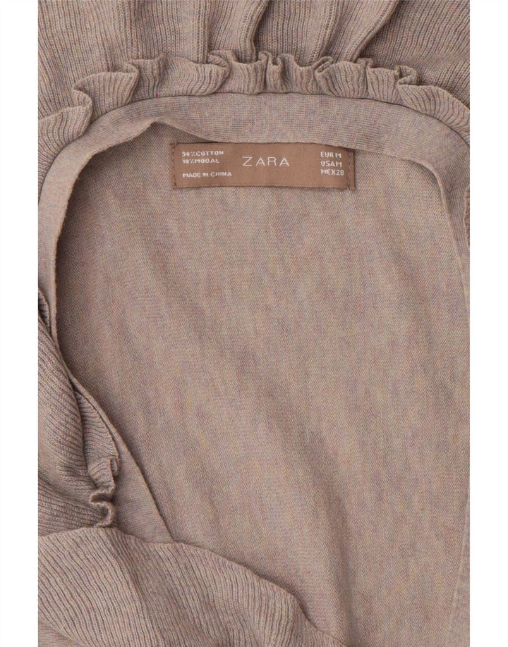 Zara Cardigan feminino oversized com babados na frente Reino Unido 14 cinza médio