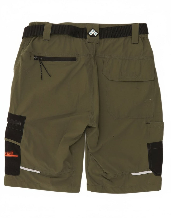 Shorts cargo masculino vintage gráfico grande W34 cáqui colorblock