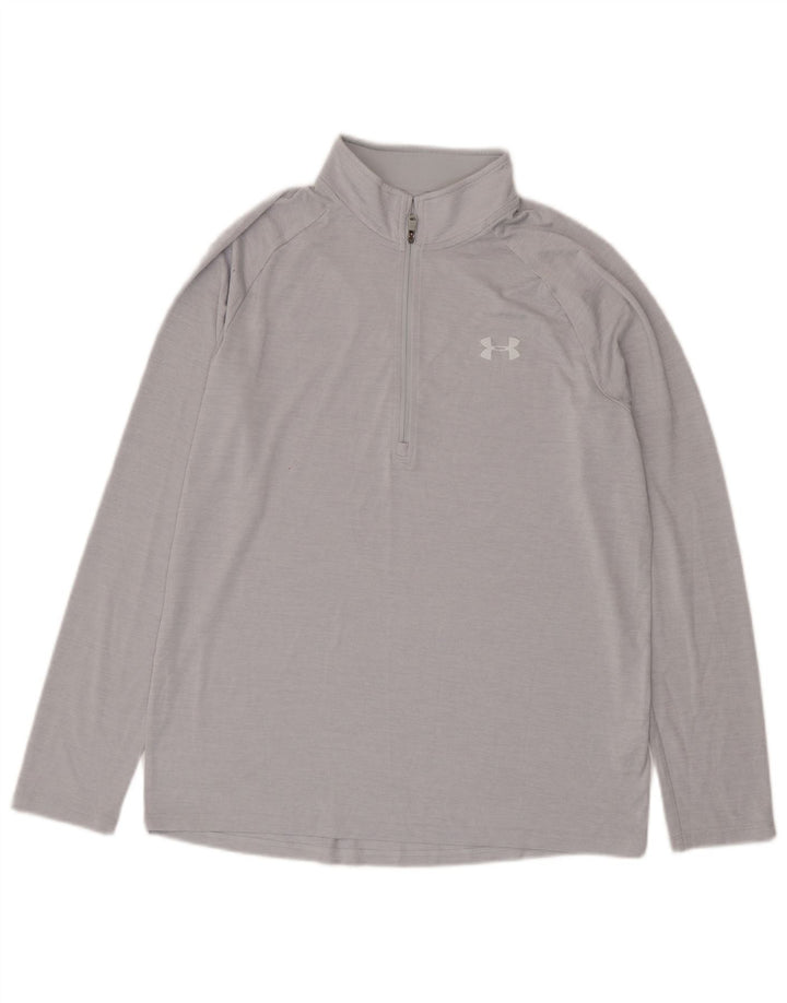 Under Armour Mens Zip Neck Pulôver Treino Top Cinza Médio Poliéster