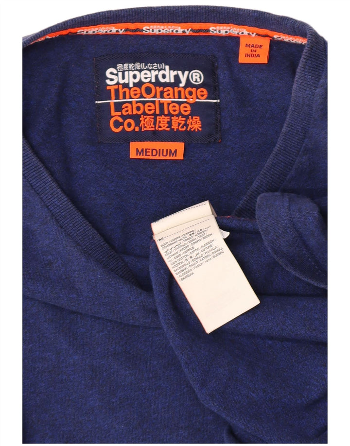Top masculino Superdry manga comprida algodão manchado azul médio
