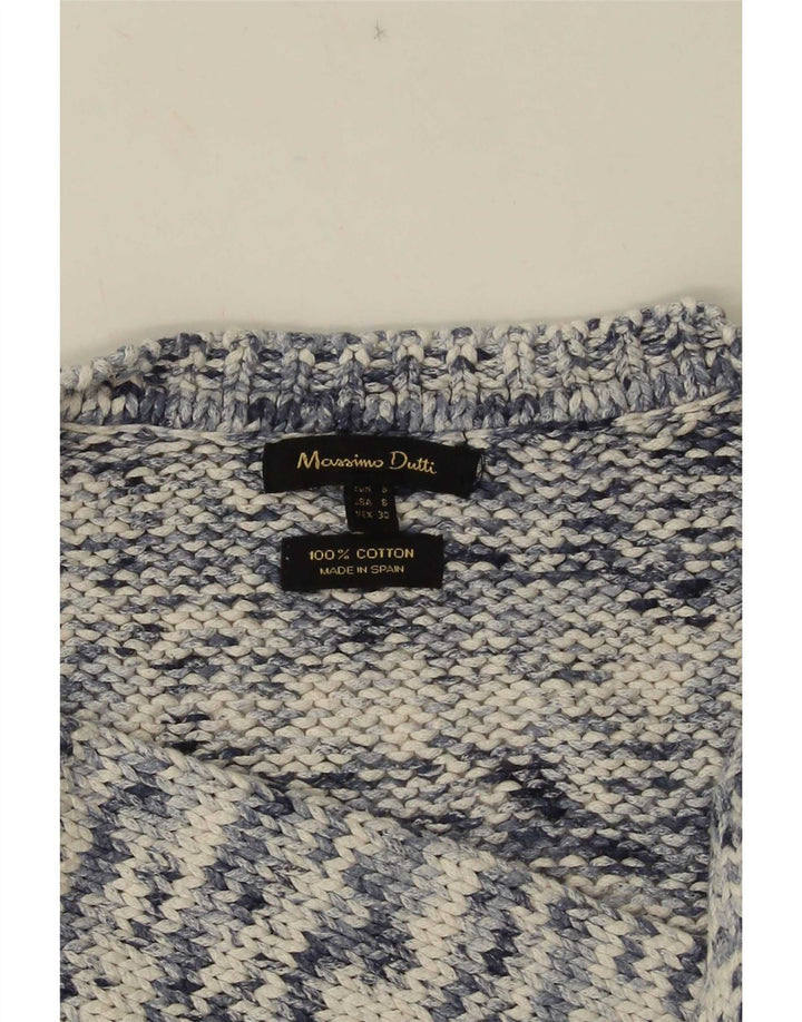Suéter feminino Massimo Dutti com decote em V Reino Unido 10 pequeno azul manchado