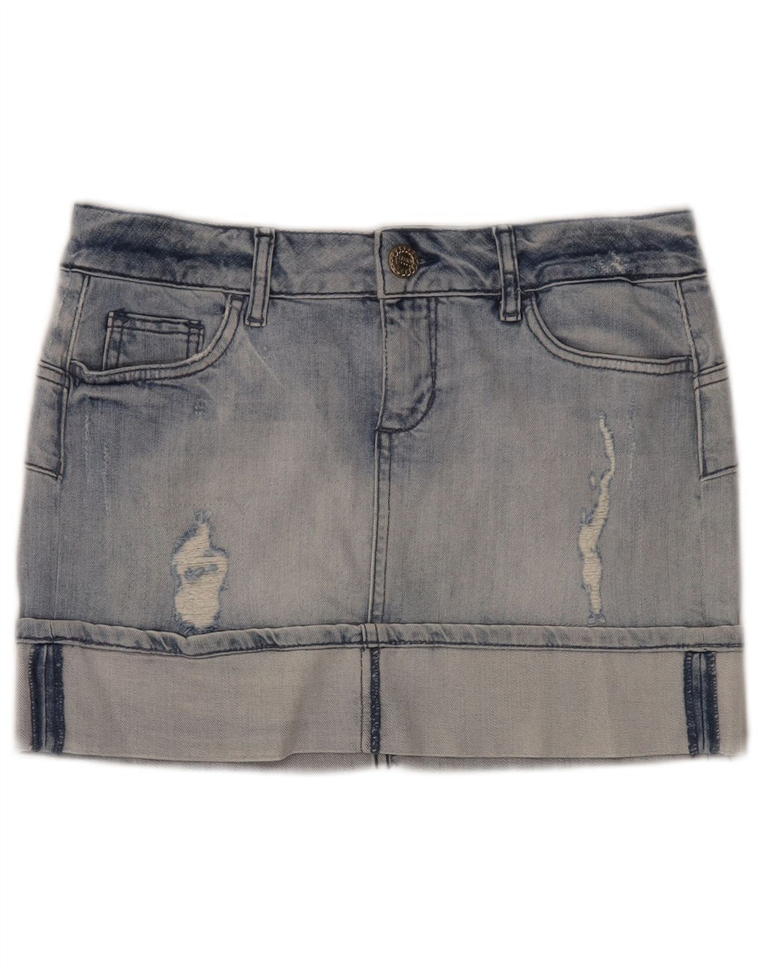 Liu Jo Mini saia jeans desgastada feminina W28 algodão azul médio