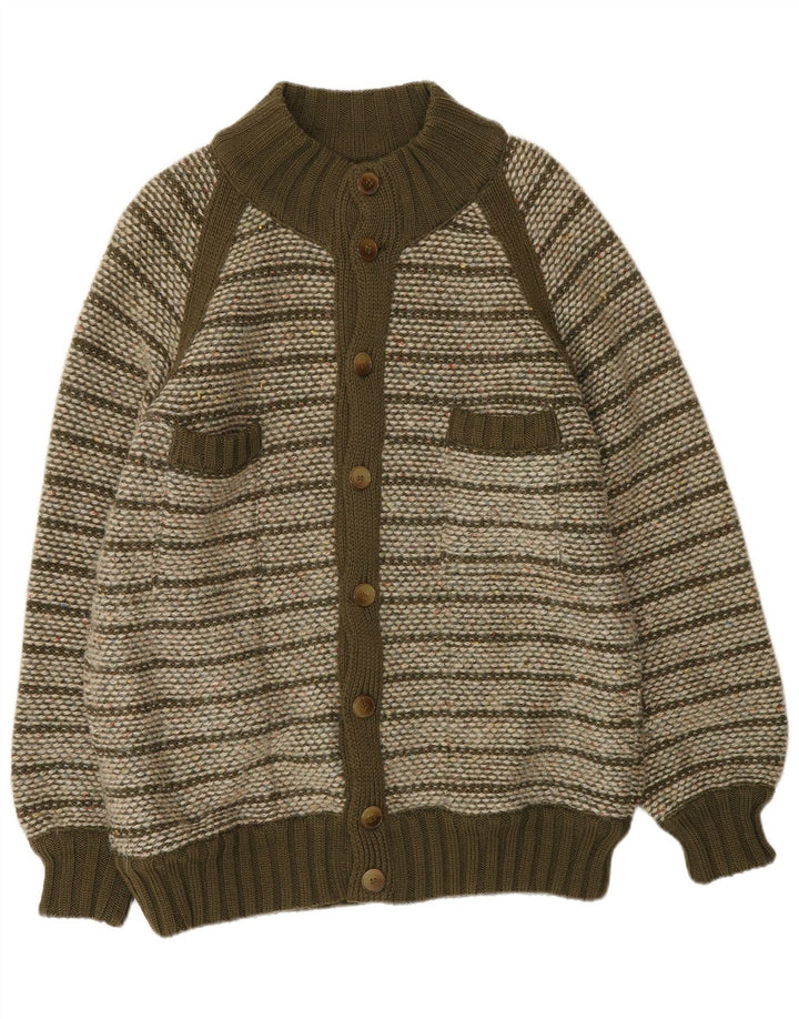 Suéter cardigã masculino Missoni de lã listrada cáqui médio