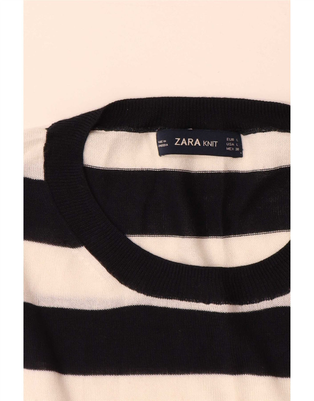 Suéter feminino Zara com gola redonda, Reino Unido 16, listrado grande multicolorido