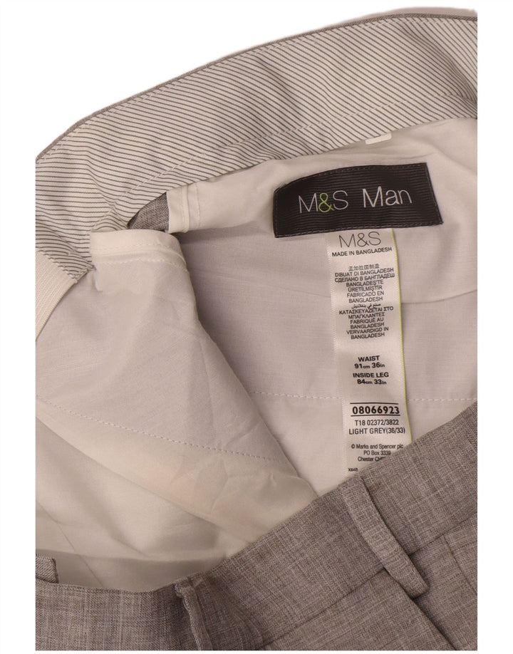 Calça masculina de terno reto Marks & Spencer W36 L33 cinza poliéster