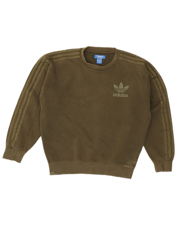 Adidas Mens Moletom Jumper Pequeno Algodão Cáqui