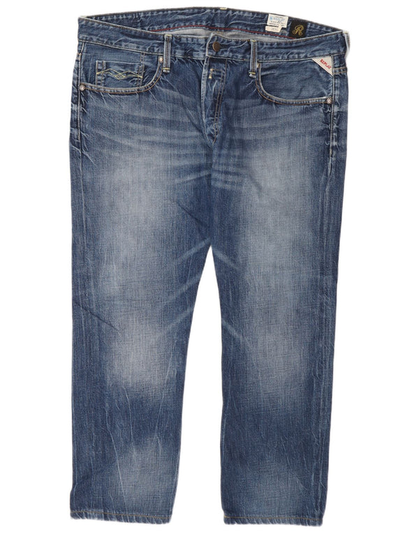 Replay Mens Straight Jeans W38 L28 Azul Algodão