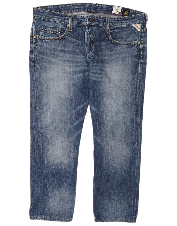 Replay Mens Straight Jeans W38 L28 Azul Algodão