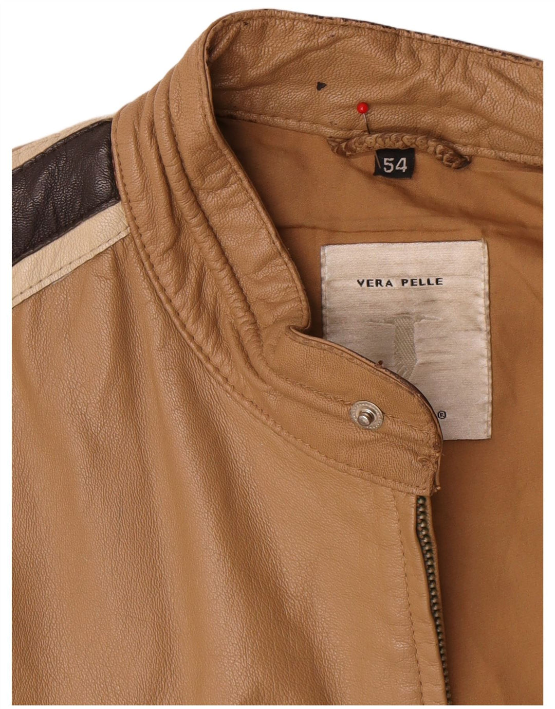 Jaqueta de couro masculina vintage IT 54 XL couro bege Colourblock