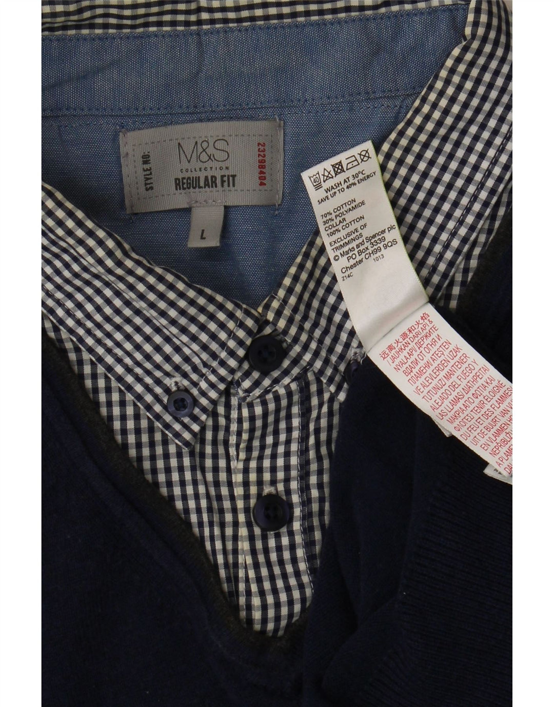 MARKS & SPENCER Suéter masculino com decote em V grande xadrez azul marinho