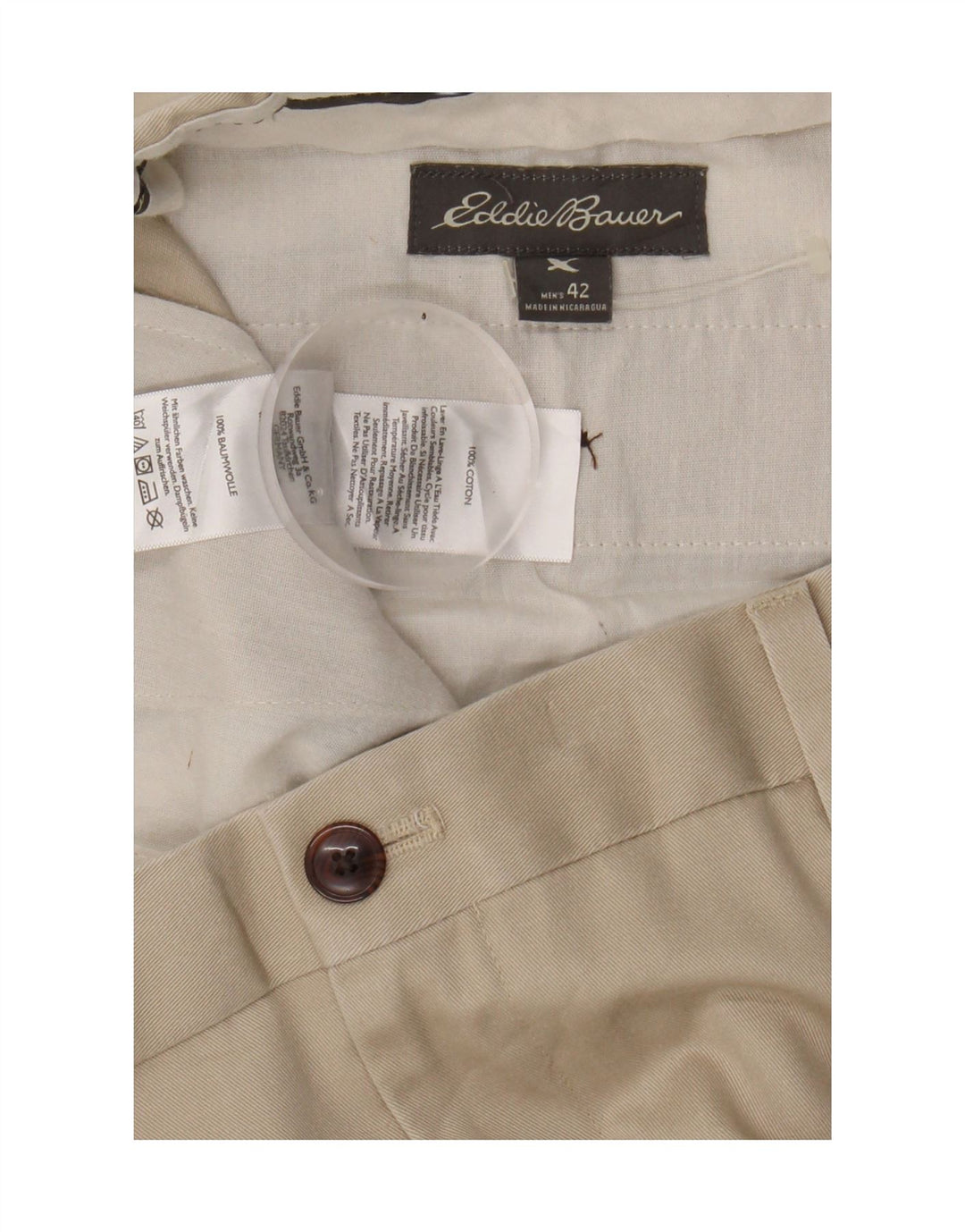 EDDIE BAUER Mens Pegged Straight Chino Trousers  W42 L31 Beige Cotton Vintage Eddie Bauer and Second-Hand Eddie Bauer from Messina Hembry 