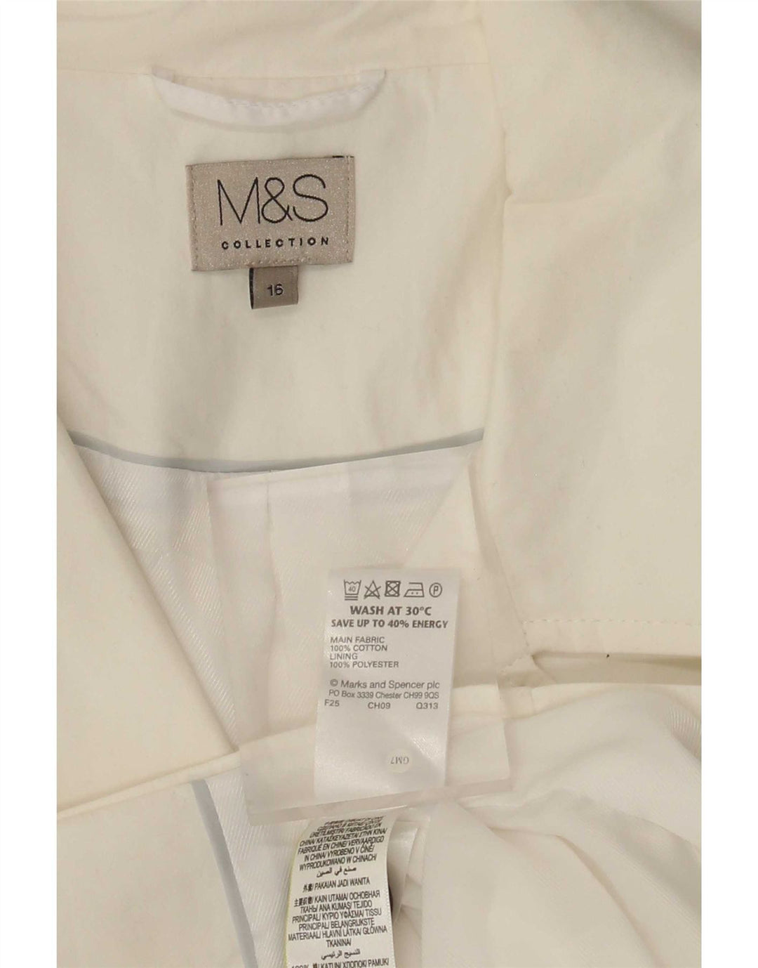 Casaco trench curto feminino Marks & Spencer Reino Unido 16 grande algodão branco