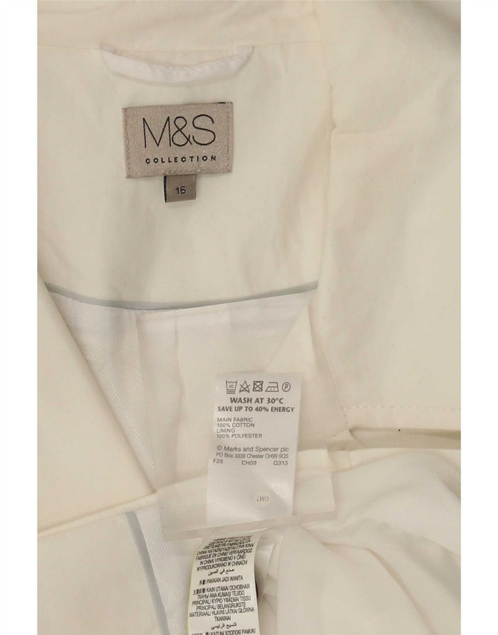 Casaco trench curto feminino Marks & Spencer Reino Unido 16 grande algodão branco