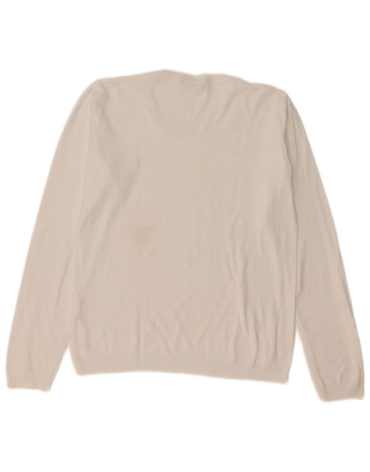 Suéter feminino Benetton com gola canoa UK 14 médio branco