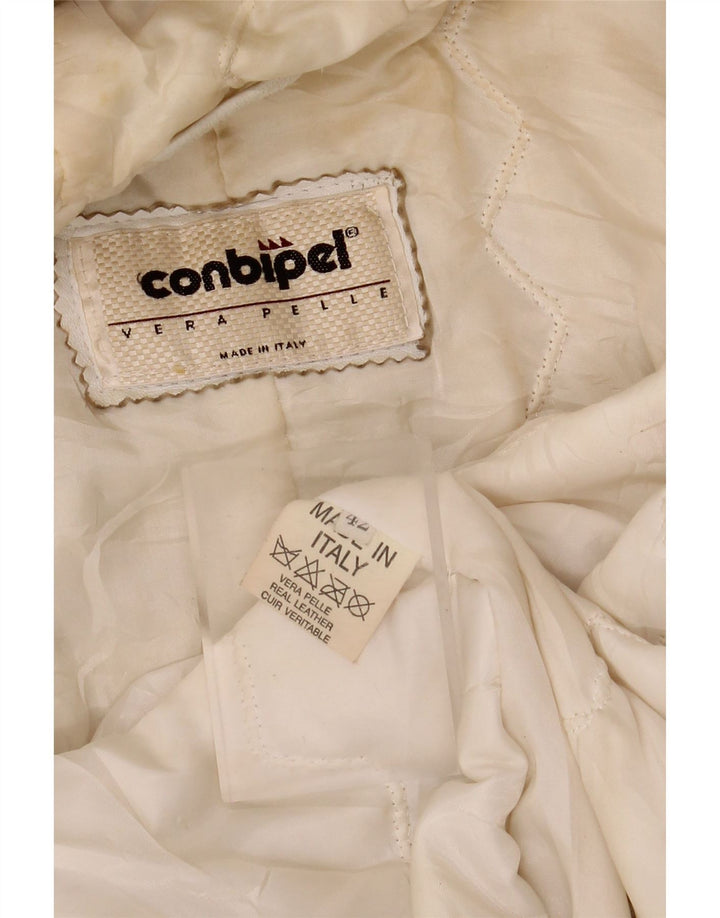 Jaqueta feminina de couro com capuz CONBIPEL IT 42 couro branco médio