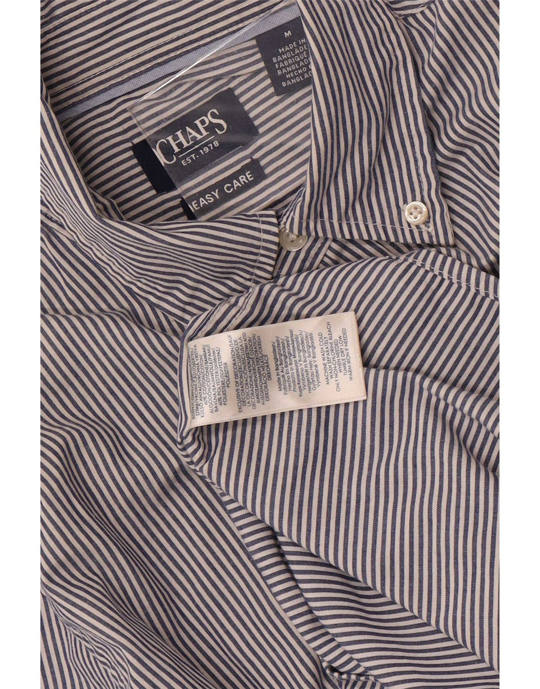 Camisa masculina fácil de cuidar da Chaps, algodão listrado azul marinho médio
