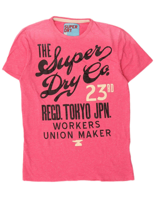 Camiseta feminina Superdry com estampa gráfica UK 14 algodão manchado rosa médio
