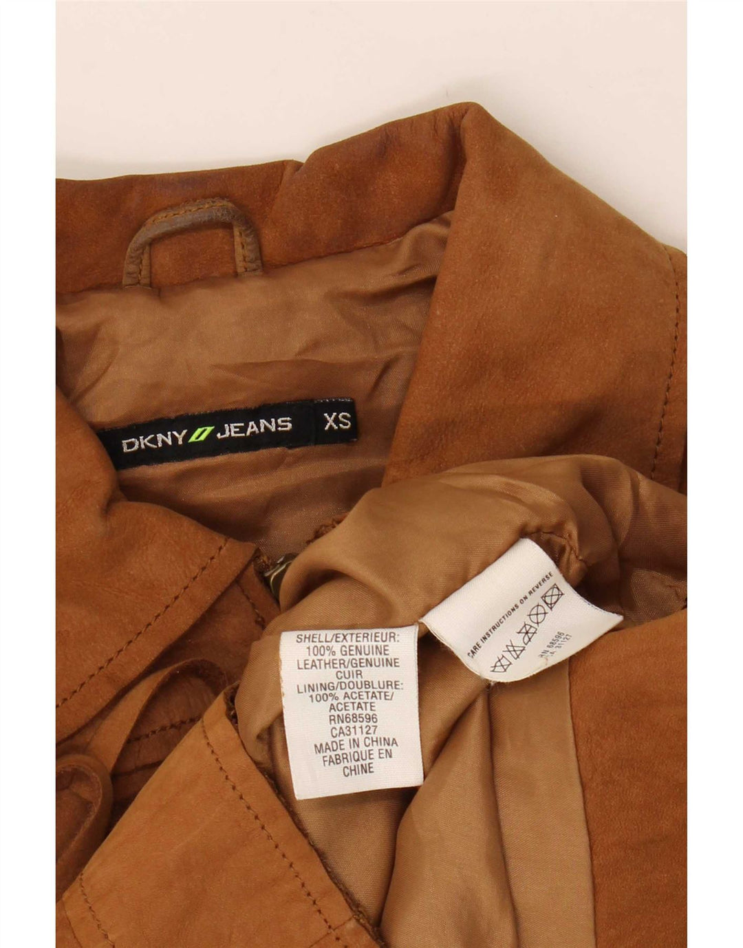 Jaqueta feminina de camurça Dkny UK 6 XS couro bege