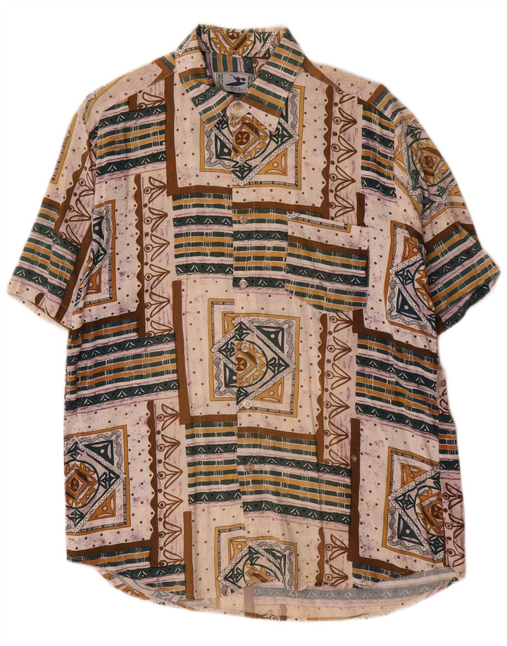 Rob Roy Camisa masculina de manga curta média viscose geométrica multicolorida