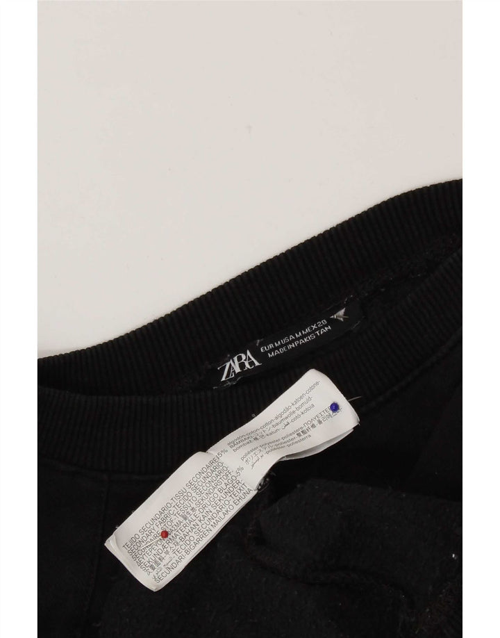 Zara Womens Crop Oversized Moletom Jumper Reino Unido 14 Médio Algodão Preto