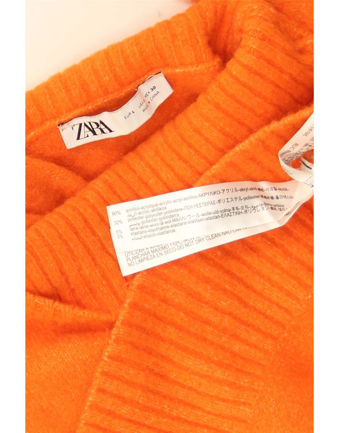 Suéter feminino Zara com gola alta e gola tartaruga, Reino Unido 16, grande, laranja, acrílico