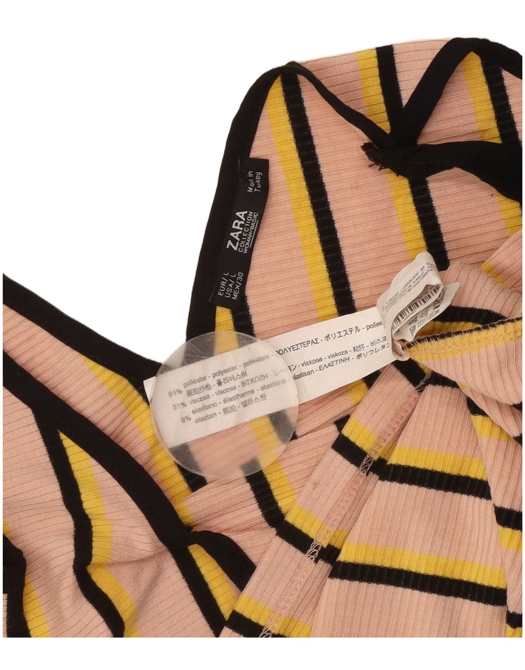 Zara Womens Cami Top UK 14 Grande Poliéster Listrado Rosa